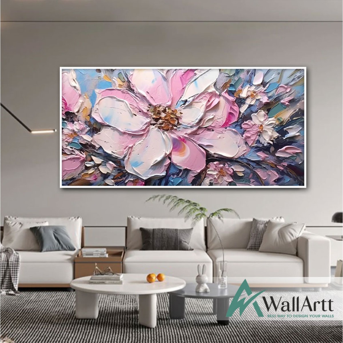 Pink Flowers 3d Heavy Textured Partial Oil Painting